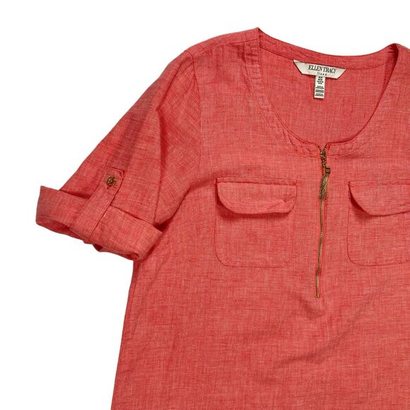 ELLEN Tracy Linen Tops Womens M Coral Summer Comfortable Beachy Casual Blouse - Picture 4 of 16